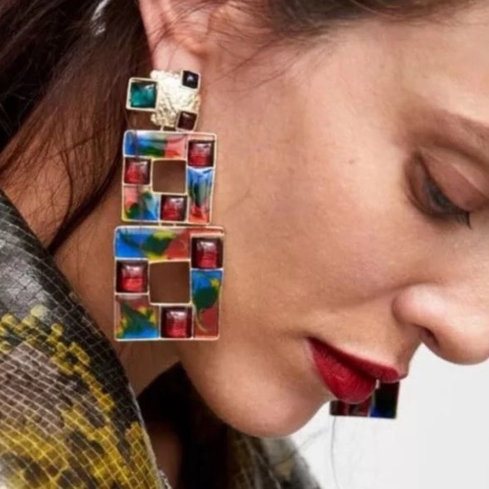 Zara Multicolored Squared Earrings - image 5